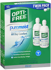 Opti-Free PureMoist bottle demonstrates long-lasting moisture for all-day comfort.