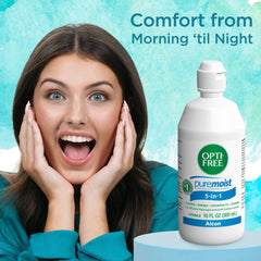 Opti-Free Puremoist being used to rinse lenses during cleaning.