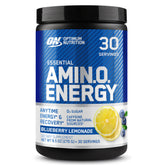 Optimum Nutrition Amino Energy blueberry lemonade bottle; refreshing flavor and energizing blend for daytime use