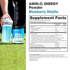 Optimum Nutrition Amino Energy glass-mixed-drink; delivers sustained energy and focus.