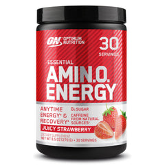 Optimum Nutrition Amino Energy Juicy Strawberry tub for a refreshing pre-workout boost.