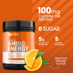 Optimum Nutrition Amino Energy Orange Cooler tub showing labeled blend