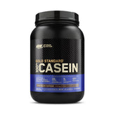 Optimum Nutrition Gold Standard micellar casein chocolate supreme container, slow digesting protein for overnight recovery.