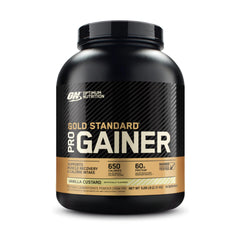 Optimum Nutrition Gold Standard Pro Gainer Vanilla Custard tub with creamy texture for post-workout fueling