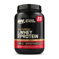 Optimum Nutrition Gold Standard Whey bottle front, showing trusted protein source for athletes