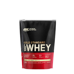 Optimum Nutrition Gold Standard Whey Vanilla Ice Cream bottle for convenient recovery