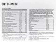 Optimum Nutrition Opti-Men label closeup highlighting vitamin D and essential nutrients.