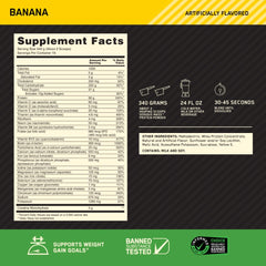 Optimum Nutrition Serious Mass two-scoop portion highlights high protein and carbs