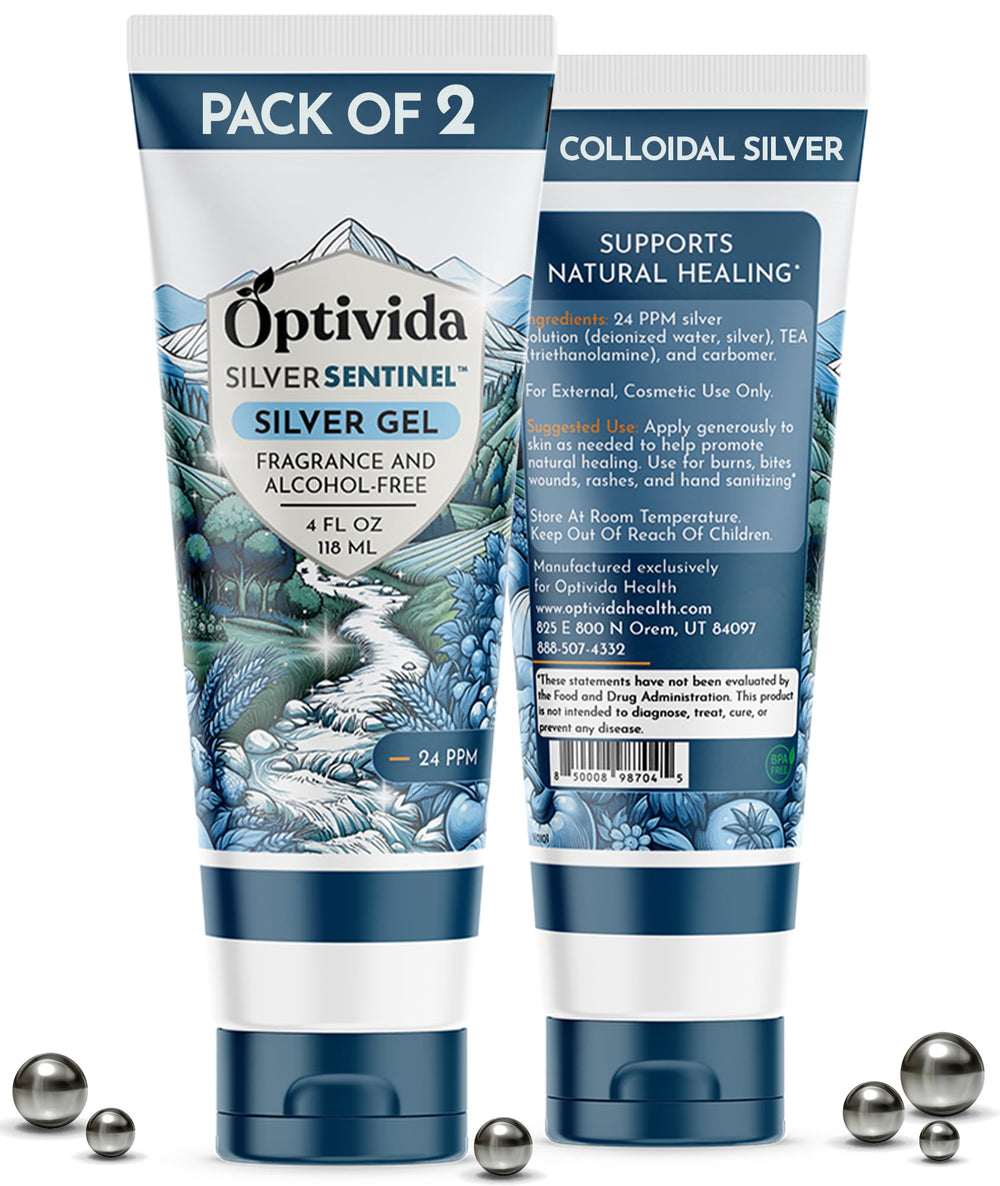 OPTIVIDA Colloidal Silver Gel bottle and pack for gentle wound care.