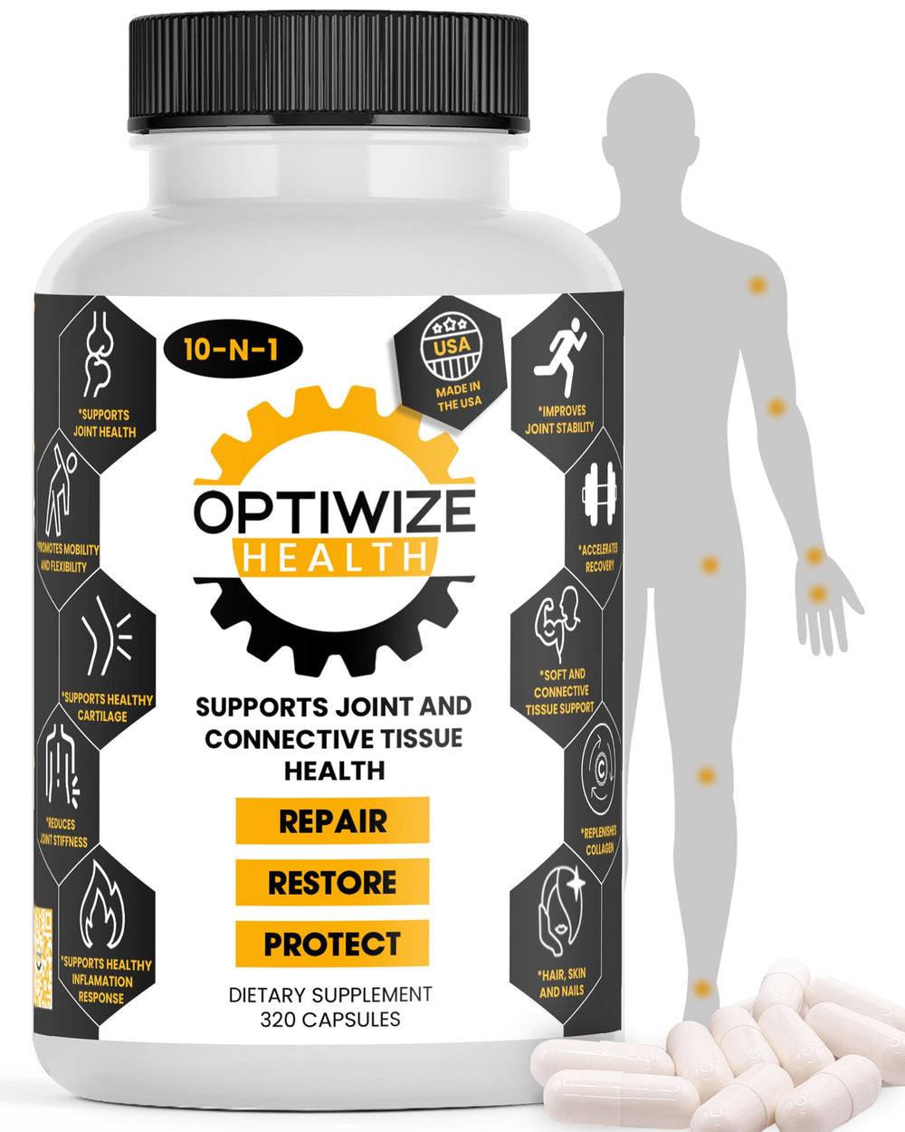 OptiWize 10-N-1 joint supplement bottle for everyday joint support and mobility.