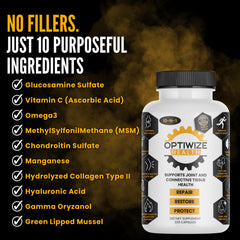 Label close-up highlighting hyaluronic acid and omega-3 in OptiWize.