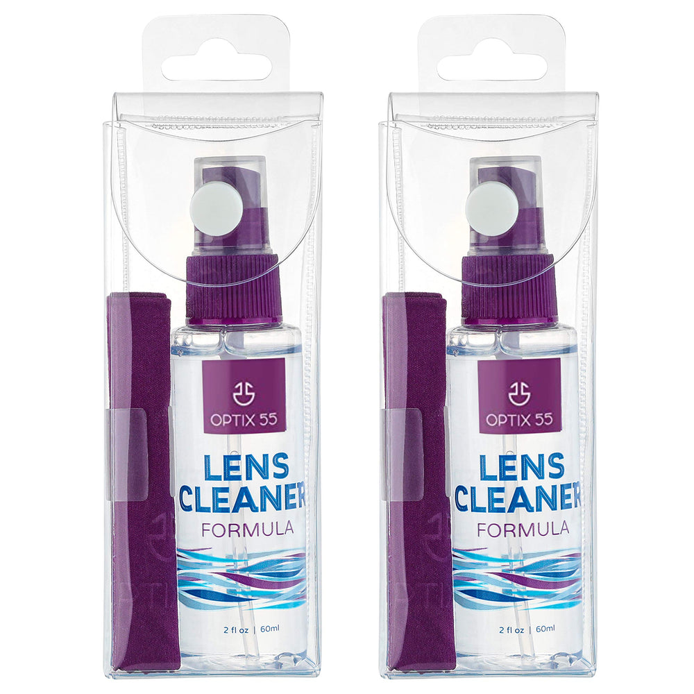 Optix 55 lens cleaner spray bottle for streak-free lenses.