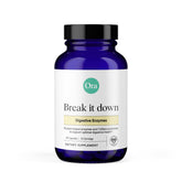 Ora Organic Break It Down bottle close-up showing vegan digestive enzymes for digestion