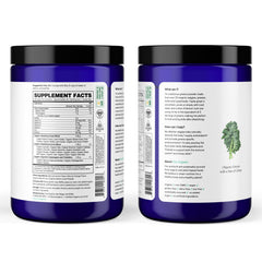 Ora Organic Greens Powder scoop with measuring spoon ready for serving in smoothies.