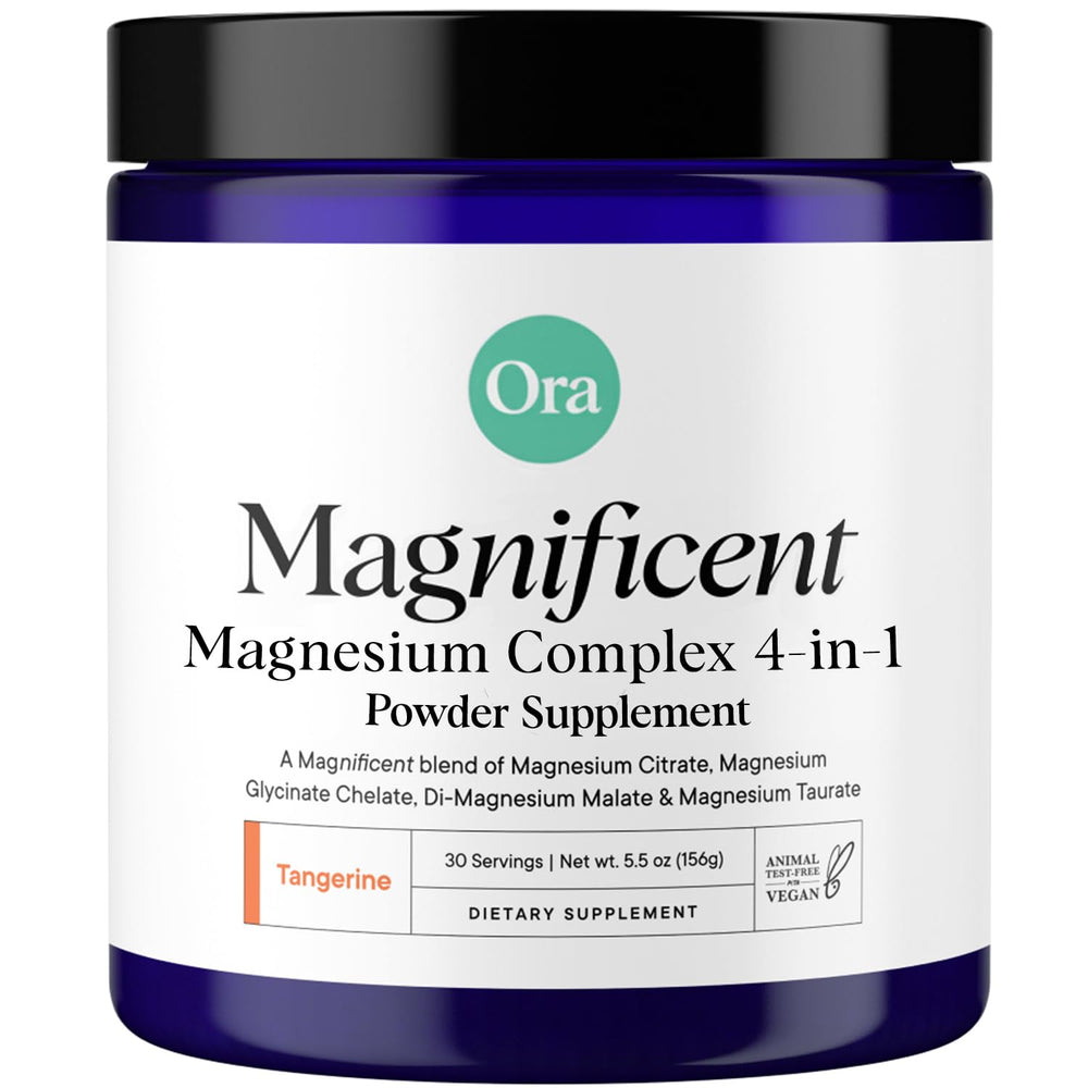 Ora Organic Magnesium Complex powder in Tangerine flavor for daily calm support.