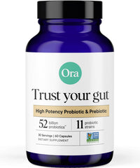 Ora Organic Probiotics high potency bottle showing 52B CFU potential digestive support