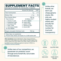 Ora Organic Probiotics organic prebiotics Jerusalem Artichoke Inulin highlighting gut fuel