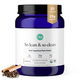 Ora Organic vegan protein Vanilla Chai tub showing clean label and plant-based protein for daily shakes