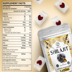 ORBILIVE Shilajit Gummies with Ashwagandha and Chaga visualizes herbal synergy.