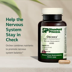 Orchex capsules close-up offering convenient daily nutrition for stress resilience.