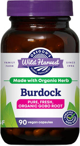 Oregon's Wild Harvest Burdock bottle with organic vegan capsules for daily use.