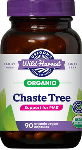 Oregon's Wild Harvest chaste tree capsules bottle on counter may support hormonal balance