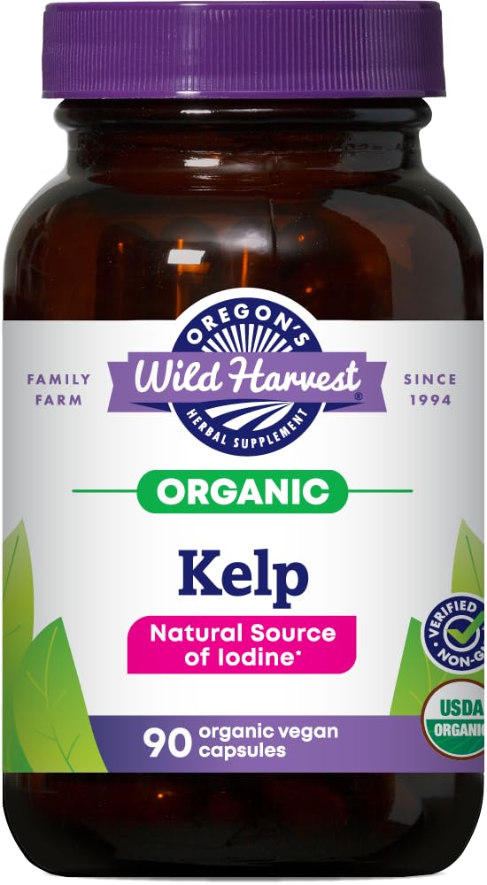 Oregon's Wild Harvest Kelp bottle with vegan capsules for daily iodine-rich nutrition