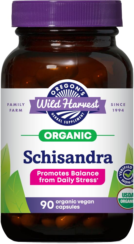 Oregon's Wild Harvest Schisandra capsules bottle front for daily vitality.