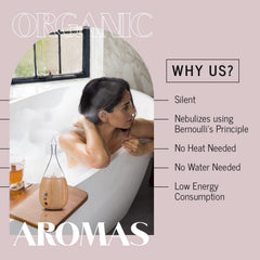 Organic Aromas Raindrop 2.0 with wooden base detail and BPA-free build.