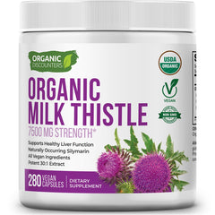 Organic Discounters Milk Thistle bottle front view highlighting USDA Organic certification.