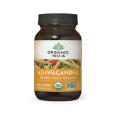 Organic India Ashwagandha Capsules bottle promotes calm during busy days.