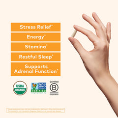 Organic India Ashwagandha Capsules pour shows easy daily dosing for energy support.