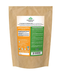 Organic India Ashwagandha powder jar with scoop for daily energy