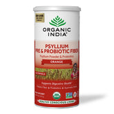 Organic India psyllium husk orange container promotes daily digestion with convenient fiber