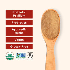 Organic India psyllium husk orange scoop ready for smoothies and baking