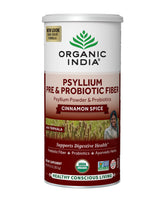 Organic India Psyllium Husk Powder bottle with cinnamon flavor for easy daily fiber.