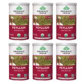 Organic India psyllium husk canister viewed for daily fiber support.
