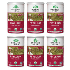 Organic India psyllium husk canister viewed for daily fiber support.