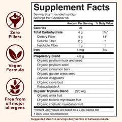 Organic India Psyllium Husk Powder cinnamon dust close-up for baking and smoothies.
