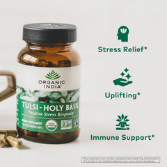 ORGANIC INDIA Tulsi dried herbs packaging emphasizing regenerative farming