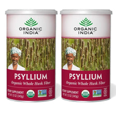Organic India Whole Psyllium Husk Powder bottle supports daily fiber intake.