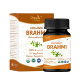 Organic Spree Brahmi tablets bottle close-up highlighting focus support