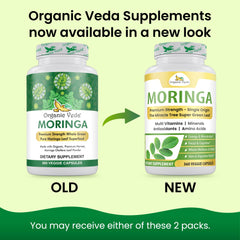 Organic Veda Moringa leaves dense green image highlights natural plant nutrients.