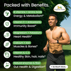Organic Veda Moringa packaging label highlighting organic origin.