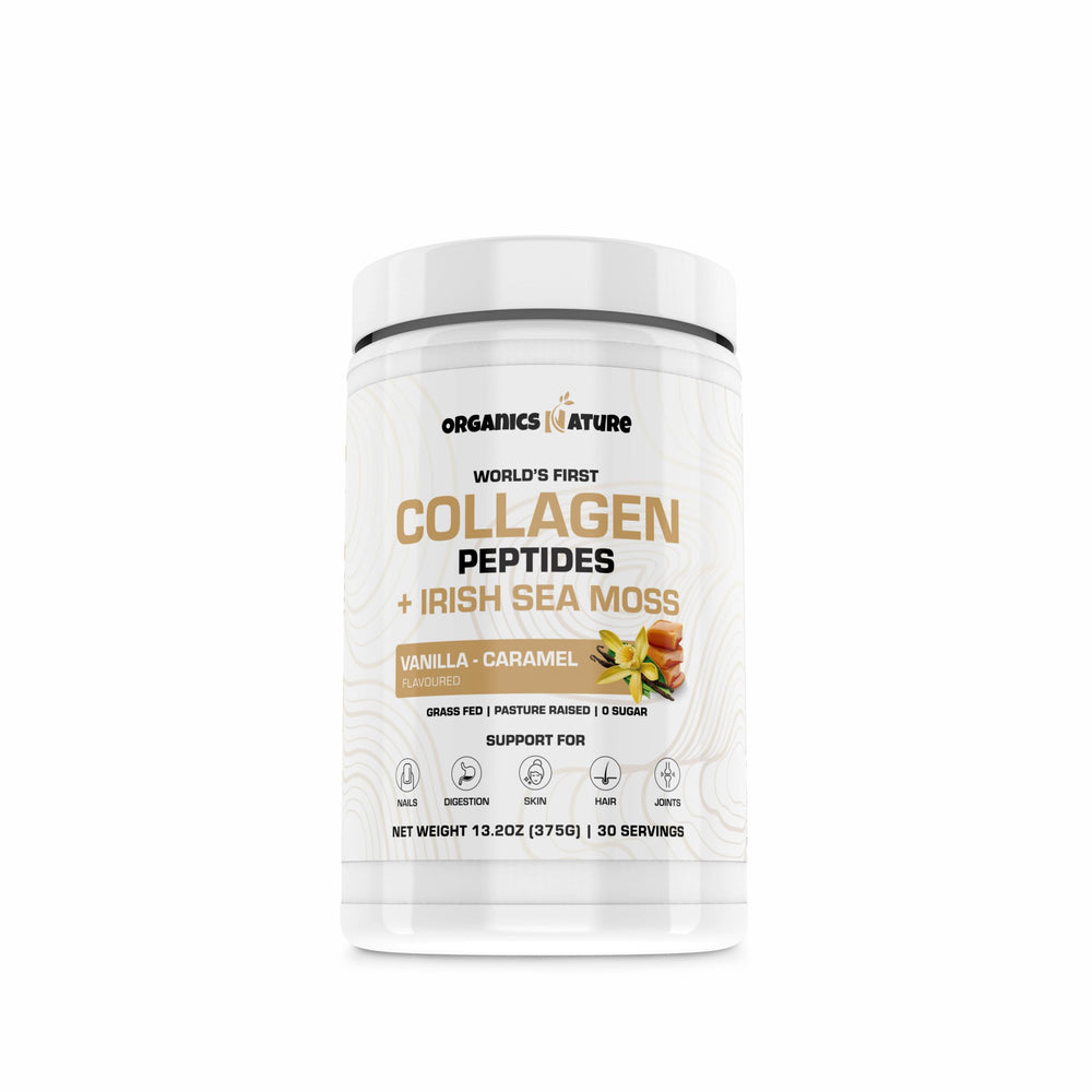 Organics Nature Vanilla Caramel Collagen Powder tub boosts skin, hair, and nails.