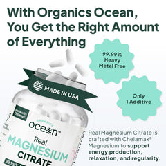 Organics Ocean Real Magnesium Citrate from the Dead Sea provides purity.