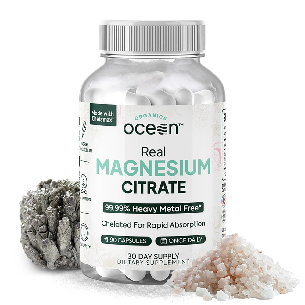Organics Ocean Real Magnesium Citrate capsules for rapid absorption and energy support.