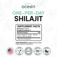 Organics Ocean Shilajit bottle showing Himalayan extract for potential immune support.