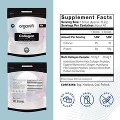 Organifi Collagen Powder scoop in bowl showing convenient serving for radiance.