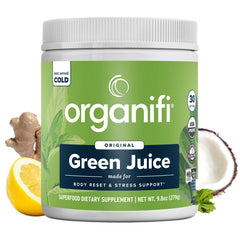 Organifi Green Juice bottle on kitchen counter supports daily wellness